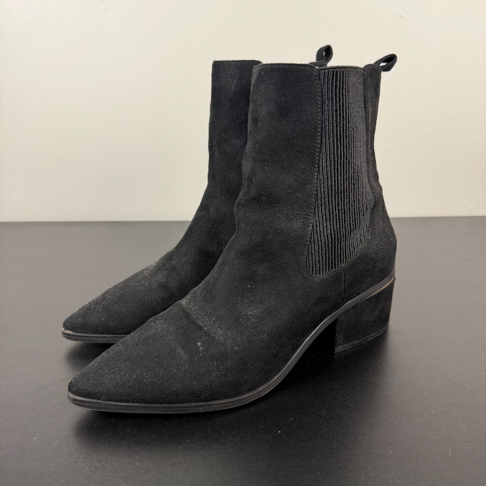 Express Chelsea Ankle Bootie Women's 10 Black Faux Suede Pointed Toe Block Heel